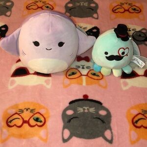 New Squishmallows Pastel Purple Stingrays & Mint Green Octopus Plush Duo